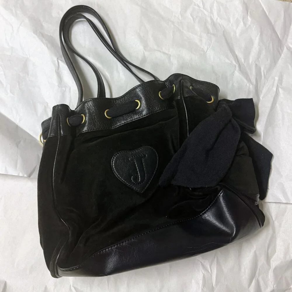 Juicy Couture - Y2K Vintage Juicy Couture Black Velour Daydreamer Bag Purse Tote - Picture 4 of 4